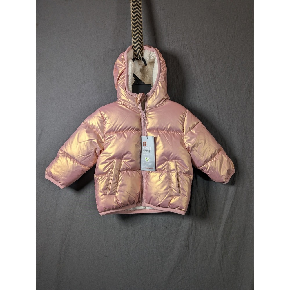 Kids Swiss Tech 12M Puffer‎ Jacket Pink Iridescent Hooded Winter Warm